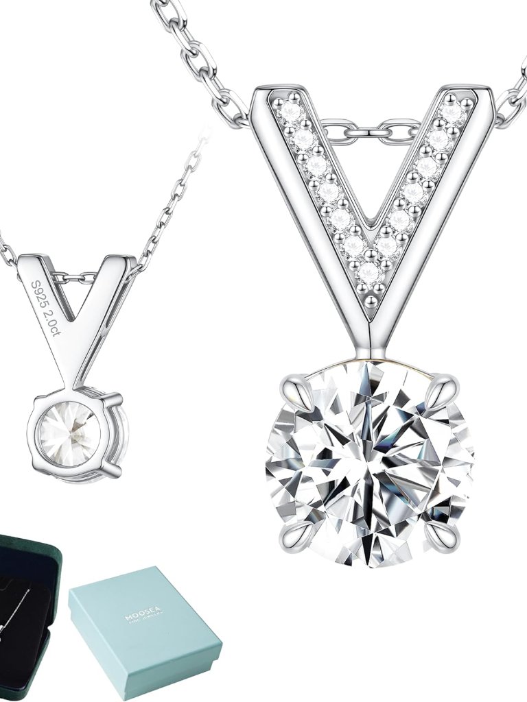 V Shaped Moissanite Necklaces For Women, Lab Created Round Moissanite Necklace 9